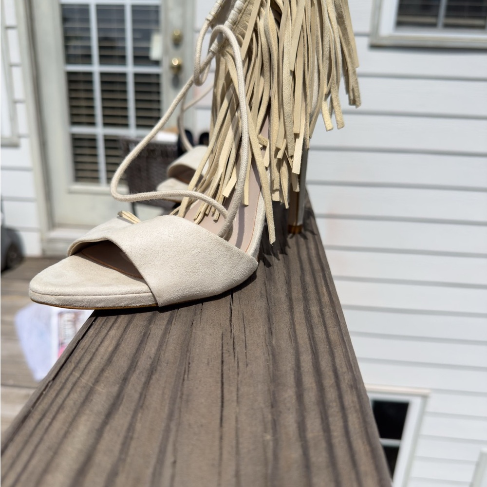 Fringe Cream Women's Sandals - Picture 7 of 16